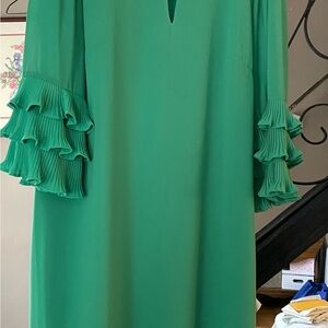 Elegant Green Ruffle Sleeve Dress